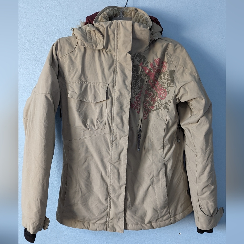 Morrow Cream/ Rose/ Black Snow Boarding Jacket with faux fur hood